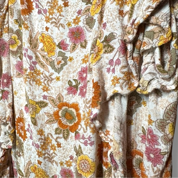 Cynthia Rowley Floral Short Flutter Sleeve Blouse Medium Cream Orange Pink Boho - Picture 4 of 9